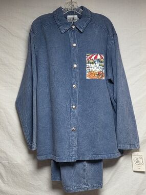 NWT Michael Leu Art To Wear Cafe Scene 2 Piece Set Pants & Button Up Shirt